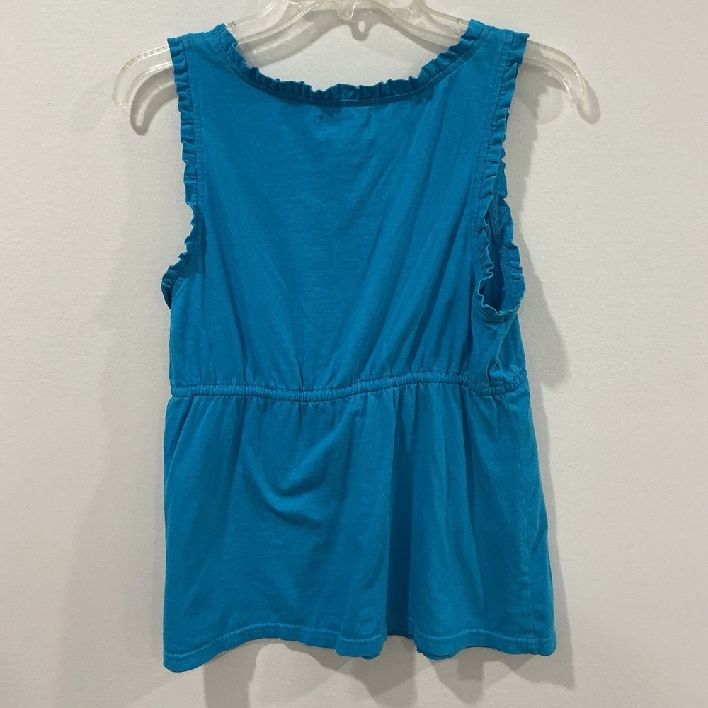 Ralph Lauren Polo Jeans Tank Shirt Womens Medium Blue Ruffle Pullover Sleeveless - Picture 2 of 5